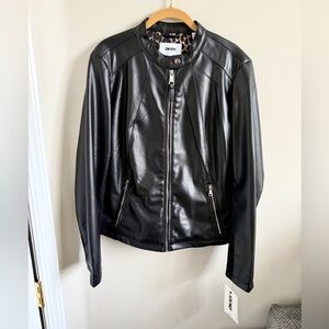 DKNY Black Faux Leather Moto Jacket